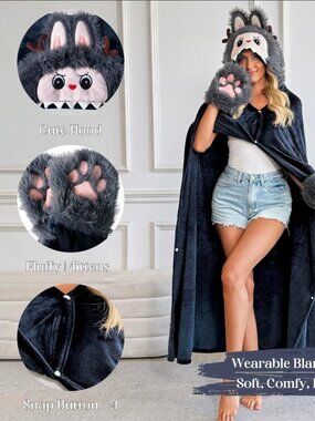 Adult & Kids Wearable Blanket Hoodie Wolf Animal One Size 62x52 Plush